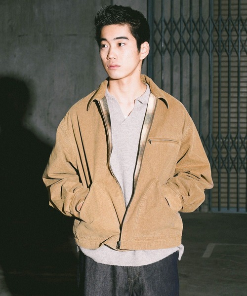 niko and...（ニコアンド）の「ビンテージ加工ワークジャケット（ブルゾン・メンズ・ベージュ/チャコール・MEDIUM/LARGE）」の2枚目の写真