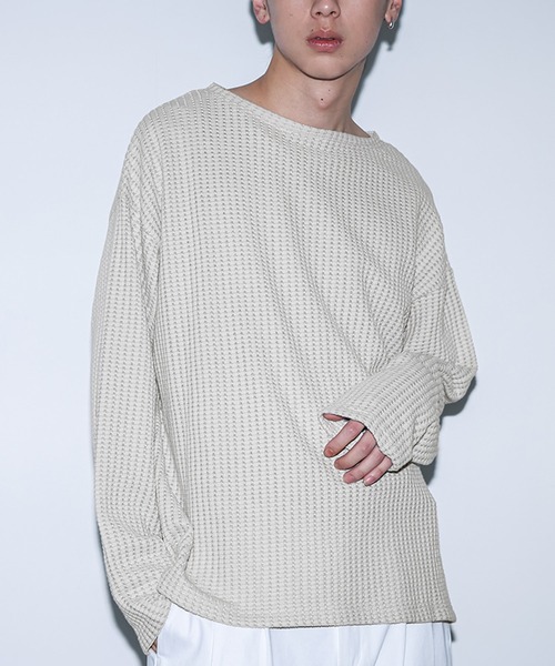 Porter Classic (M) サーマル カットソー ニット 白 ボートネックワッフルニットソー』【サーマル】（ニット/セーター