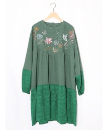 ScoLar | 561207：花蝶刺繍シャーリング生地ティアード風ワンピース(ワンピース)