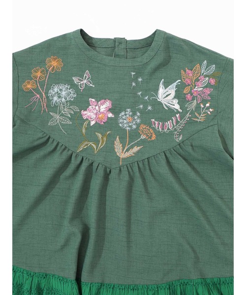 ScoLar（スカラー）の「561207：花蝶刺繍シャーリング生地ティアード風ワンピース（ワンピース・レディース・ブラック/グリーン/ブルー・M）」の19枚目の写真