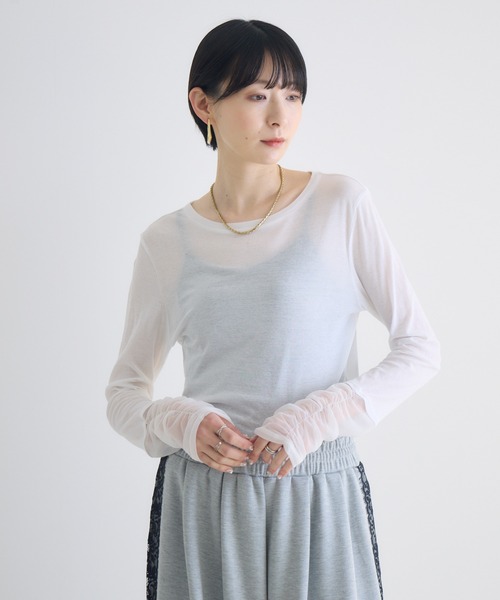Paradise Picnic(パラダイスピクニック)の「SUGAR ROSE 袖シャーリングプルオーバー(Tシャツ/カットソー・レディース・ブラック/ブルー/ホワイト・FREE)」の4枚目の写真