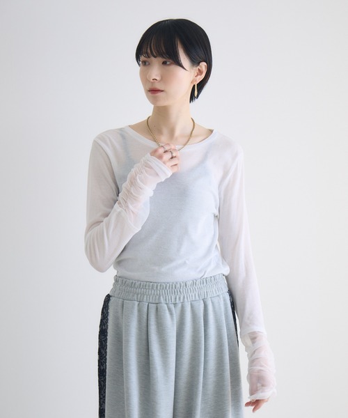 Paradise Picnic(パラダイスピクニック)の「SUGAR ROSE 袖シャーリングプルオーバー(Tシャツ/カットソー・レディース・ブラック/ブルー/ホワイト・FREE)」の5枚目の写真