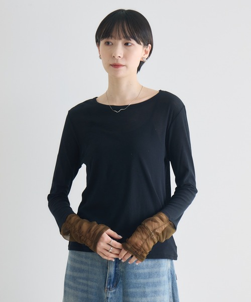 Paradise Picnic(パラダイスピクニック)の「SUGAR ROSE 袖シャーリングプルオーバー(Tシャツ/カットソー・レディース・ブラック/ブルー/ホワイト・FREE)」の19枚目の写真
