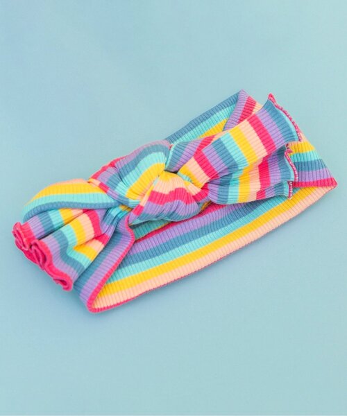 BREEZE（ブリーズ）の「マルチボーダーリブヘアバンド（ヘアバンド・キッズ・レインボー/オフホワイト・50）」の2枚目の写真