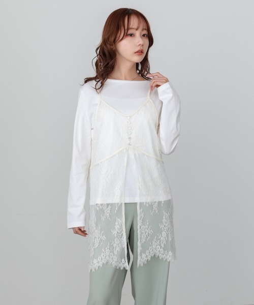 Bab(バブ)の「【セットアイテム】レースビスチェ+カットソーSET(Tシャツ/カットソー・レディース・オフホワイト/杢グレー/チャコールグレー・FREE)」の6枚目の写真