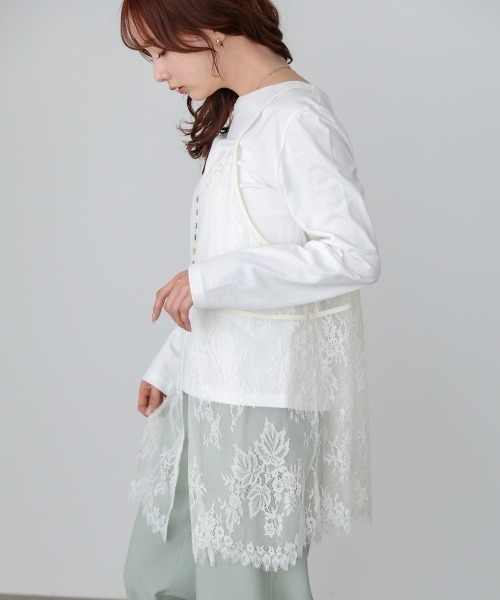 Bab(バブ)の「【セットアイテム】レースビスチェ+カットソーSET(Tシャツ/カットソー・レディース・オフホワイト/杢グレー/チャコールグレー・FREE)」の7枚目の写真