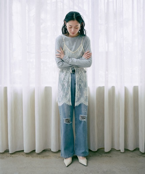 Bab(バブ)の「【セットアイテム】レースビスチェ+カットソーSET(Tシャツ/カットソー・レディース・オフホワイト/杢グレー/チャコールグレー・FREE)」の17枚目の写真