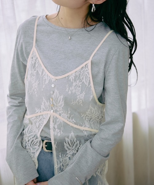 Bab(バブ)の「【セットアイテム】レースビスチェ+カットソーSET(Tシャツ/カットソー・レディース・オフホワイト/杢グレー/チャコールグレー・FREE)」の16枚目の写真
