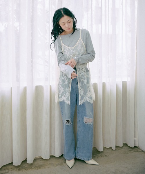 Bab(バブ)の「【セットアイテム】レースビスチェ+カットソーSET(Tシャツ/カットソー・レディース・オフホワイト/杢グレー/チャコールグレー・FREE)」の19枚目の写真