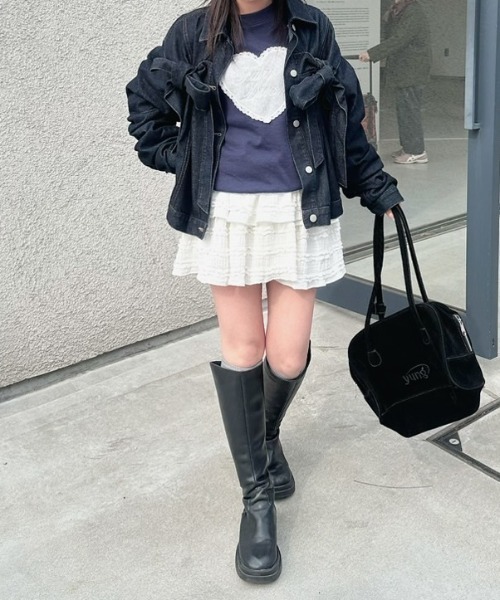 nemne store(ネンネストア)の「ハートチュール裏毛スウェット(スウェット・レディース・ネイビー/杢グレー・SMALL/MEDIUM)」の5枚目の写真