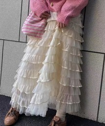 チュールティアードロングスカート