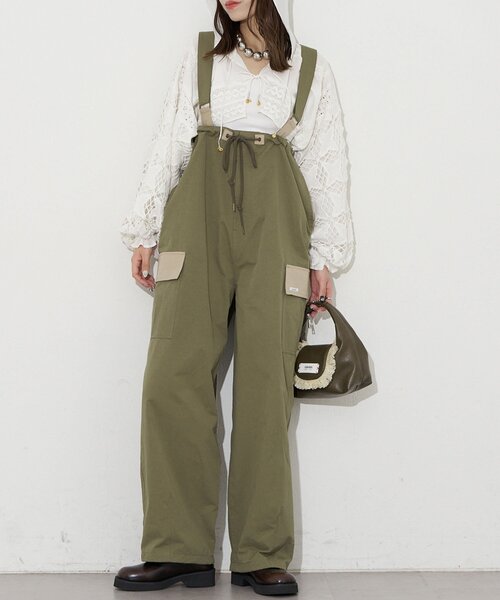 CIAOPANIC（チャオパニック）の「【UNESS/ユーネス】サスペンダー付ワイドカーゴパンツ/サロペット（その他パンツ・レディース・カーキ/ベージュ・ONE SIZE）」の15枚目の写真