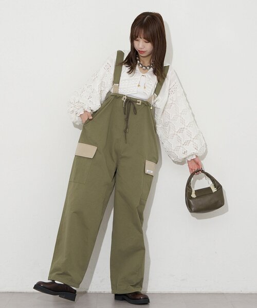 CIAOPANIC（チャオパニック）の「【UNESS/ユーネス】サスペンダー付ワイドカーゴパンツ/サロペット（その他パンツ・レディース・カーキ/ベージュ・ONE SIZE）」の14枚目の写真