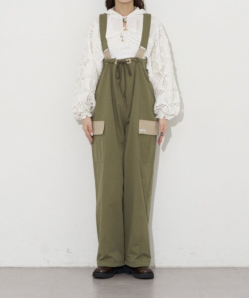 CIAOPANIC（チャオパニック）の「【UNESS/ユーネス】サスペンダー付ワイドカーゴパンツ/サロペット（その他パンツ・レディース・カーキ/ベージュ・ONE SIZE）」の12枚目の写真