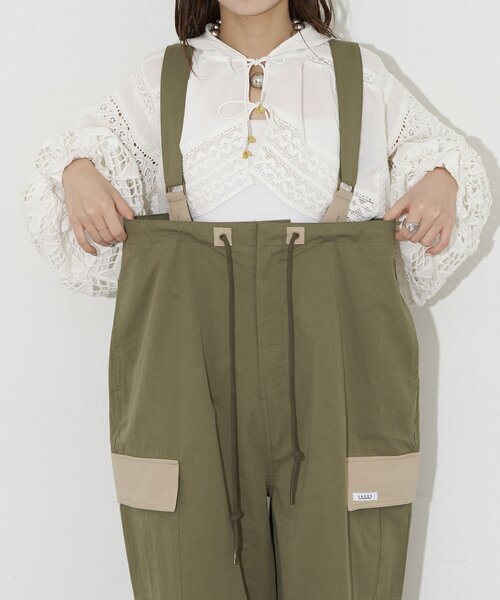 CIAOPANIC（チャオパニック）の「【UNESS/ユーネス】サスペンダー付ワイドカーゴパンツ/サロペット（その他パンツ・レディース・カーキ/ベージュ・ONE SIZE）」の9枚目の写真