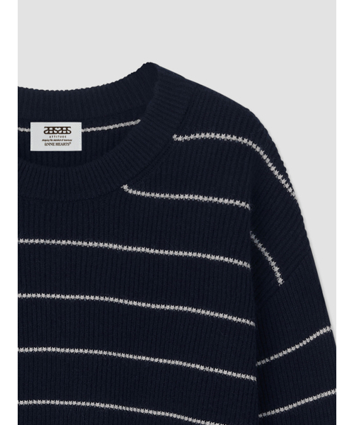ANNEHEARTS（アンハーツ）の「Stripe Round Knit Navy（ニット/セーター・レディース・その他・FREE）」の6枚目の写真