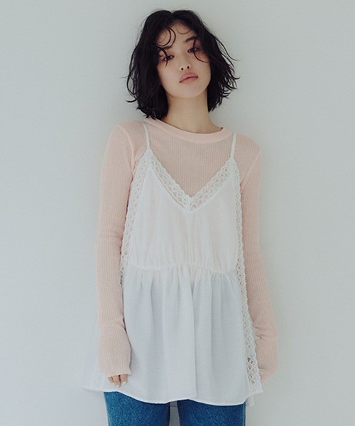 studio CLIP(スタディオクリップ)の「【daily CLIP】レースレイヤードキャミ(キャミソール・レディース・ブラック/ホワイト・FREE)」の2枚目の写真