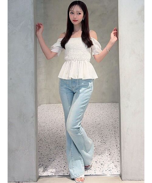 RESEXXY（リゼクシー）の「オフショルシャーリングチュニック（シャツ/ブラウス・レディース・ピンク/ホワイト/ブラック・FREE）」の16枚目の写真