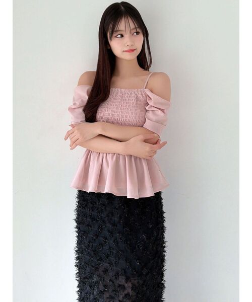 RESEXXY（リゼクシー）の「オフショルシャーリングチュニック（シャツ/ブラウス・レディース・ピンク/ホワイト/ブラック・FREE）」の18枚目の写真