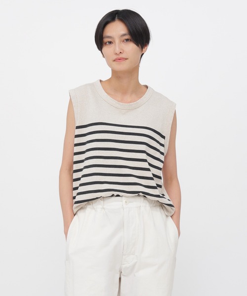 MHL.(エムエイチエル)の「BELGIAN LINEN COTTON JERSEY(Tシャツ/カットソー・レディース・チャコール/ナチュラル・2)」の2枚目の写真