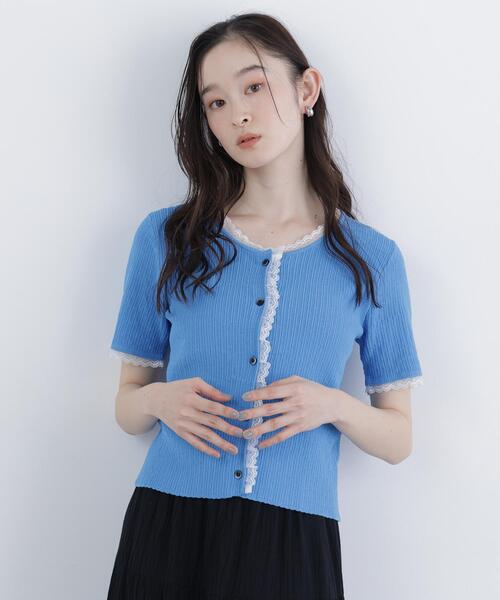 N.（N. Natural Beauty Basic）（エヌエヌナチュラルビューティーベーシック）の「レーストリムニットカーディガン（カーディガン/ボレロ・レディース・ブラック/グレー/ブルー・ﾌﾘ-）」の4枚目の写真