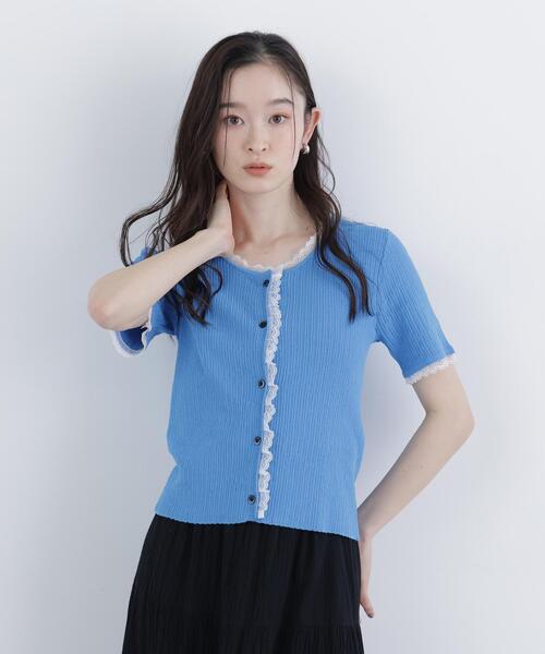 N.（N. Natural Beauty Basic）（エヌエヌナチュラルビューティーベーシック）の「レーストリムニットカーディガン（カーディガン/ボレロ・レディース・ブラック/グレー/ブルー・ﾌﾘ-）」の5枚目の写真