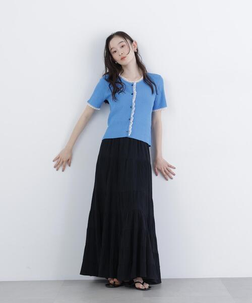 N.（N. Natural Beauty Basic）（エヌエヌナチュラルビューティーベーシック）の「レーストリムニットカーディガン（カーディガン/ボレロ・レディース・ブラック/グレー/ブルー・ﾌﾘ-）」の6枚目の写真
