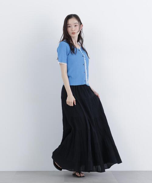 N.（N. Natural Beauty Basic）（エヌエヌナチュラルビューティーベーシック）の「レーストリムニットカーディガン（カーディガン/ボレロ・レディース・ブラック/グレー/ブルー・ﾌﾘ-）」の7枚目の写真