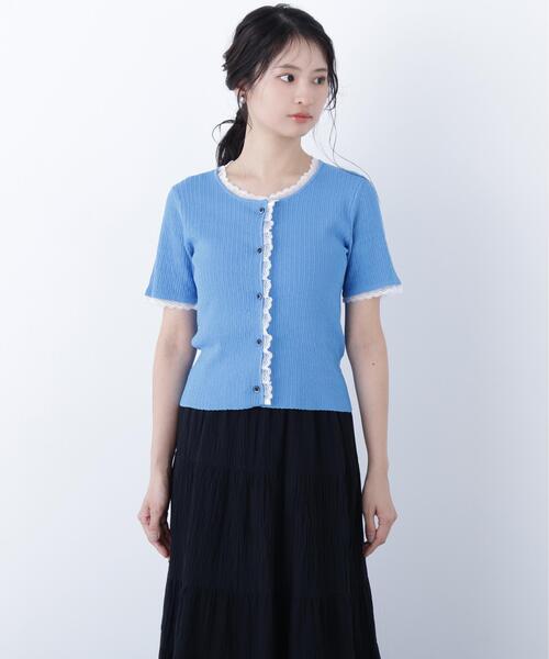 N.（N. Natural Beauty Basic）（エヌエヌナチュラルビューティーベーシック）の「レーストリムニットカーディガン（カーディガン/ボレロ・レディース・ブラック/グレー/ブルー・ﾌﾘ-）」の8枚目の写真