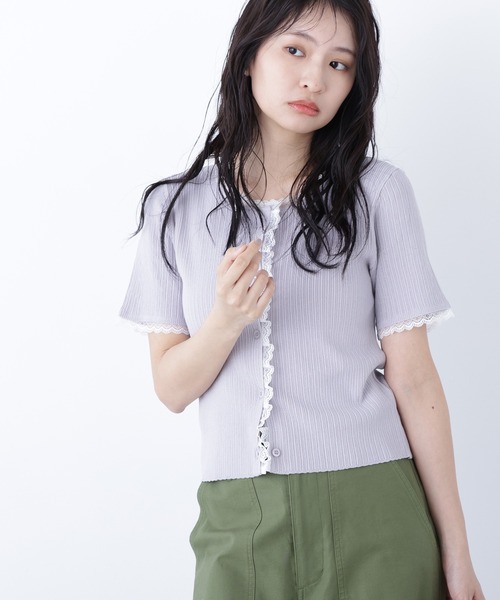 N.（N. Natural Beauty Basic）（エヌエヌナチュラルビューティーベーシック）の「レーストリムニットカーディガン（カーディガン/ボレロ・レディース・ブラック/グレー/ブルー・ﾌﾘ-）」の2枚目の写真