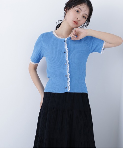 N.（N. Natural Beauty Basic）（エヌエヌナチュラルビューティーベーシック）の「レーストリムニットカーディガン（カーディガン/ボレロ・レディース・ブラック/グレー/ブルー・ﾌﾘ-）」の3枚目の写真