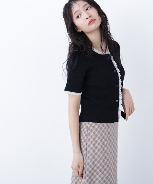 N.（N. Natural Beauty Basic）（エヌエヌナチュラルビューティーベーシック）の「レーストリムニットカーディガン（カーディガン/ボレロ・レディース・ブラック/グレー/ブルー・ﾌﾘ-）」の4枚目の写真