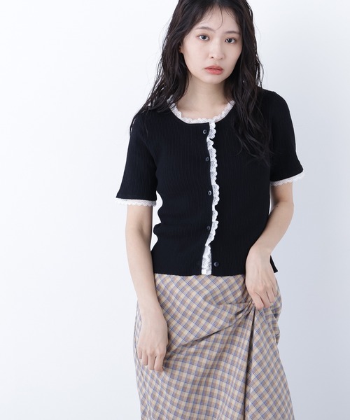 N.（N. Natural Beauty Basic）（エヌエヌナチュラルビューティーベーシック）の「レーストリムニットカーディガン（カーディガン/ボレロ・レディース・ブラック/グレー/ブルー・ﾌﾘ-）」の6枚目の写真