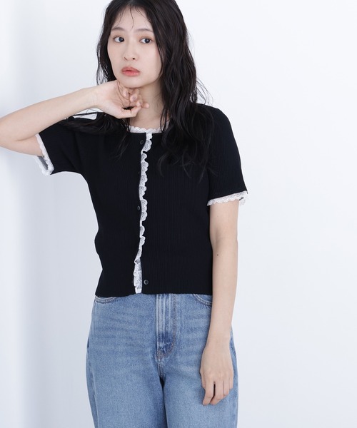 N.（N. Natural Beauty Basic）（エヌエヌナチュラルビューティーベーシック）の「レーストリムニットカーディガン（カーディガン/ボレロ・レディース・ブラック/グレー/ブルー・ﾌﾘ-）」の13枚目の写真