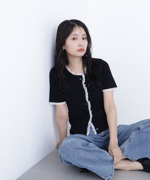 N.（N. Natural Beauty Basic）（エヌエヌナチュラルビューティーベーシック）の「レーストリムニットカーディガン（カーディガン/ボレロ・レディース・ブラック/グレー/ブルー・ﾌﾘ-）」の16枚目の写真