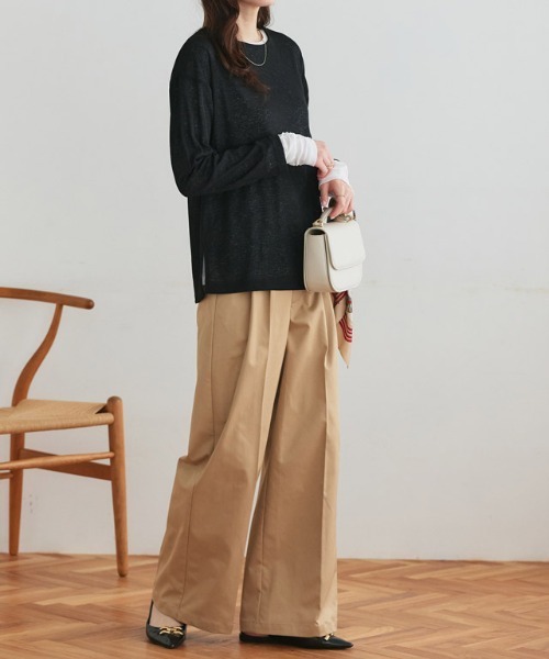 Pierrot（ピエロ）の「袖シャーリングシアーロングスリーブTシャツ（Tシャツ/カットソー・レディース・チャコール/オフホワイト/ブラック/ベビーピンク/サックスブルー・L/M/LL）」の14枚目の写真