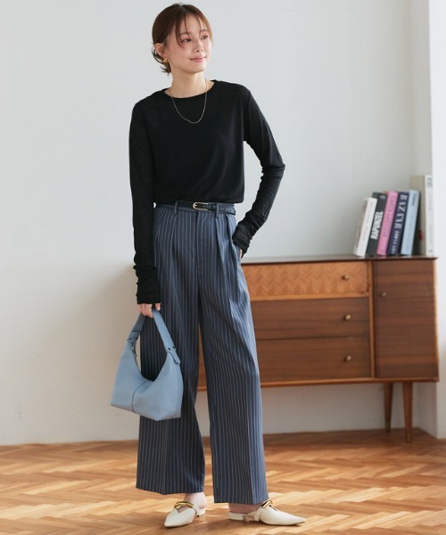 Pierrot（ピエロ）の「袖シャーリングシアーロングスリーブTシャツ（Tシャツ/カットソー・レディース・チャコール/オフホワイト/ブラック/ベビーピンク/サックスブルー・L/M/LL）」の19枚目の写真