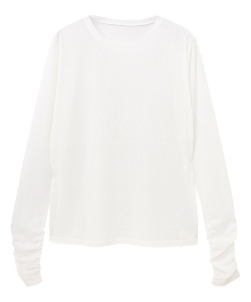 Pierrot（ピエロ）の「袖シャーリングシアーロングスリーブTシャツ（Tシャツ/カットソー・レディース・チャコール/オフホワイト/ブラック/ベビーピンク/サックスブルー・L/M/LL）」の16枚目の写真