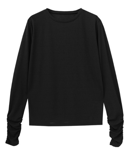 Pierrot（ピエロ）の「袖シャーリングシアーロングスリーブTシャツ（Tシャツ/カットソー・レディース・チャコール/オフホワイト/ブラック/ベビーピンク/サックスブルー・L/M/LL）」の20枚目の写真