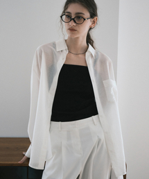 テンセルシースルールーズフィットシャツホワイトMDSH019WHITE