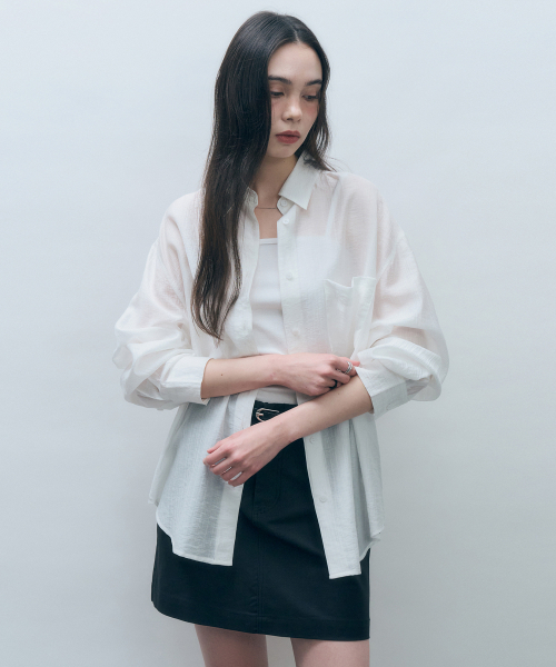 MONGDOL（モンドル）の「テンセルシースルールーズフィットシャツホワイトMDSH019WHITE（シャツ/ブラウス・レディース・その他・F）」の2枚目の写真