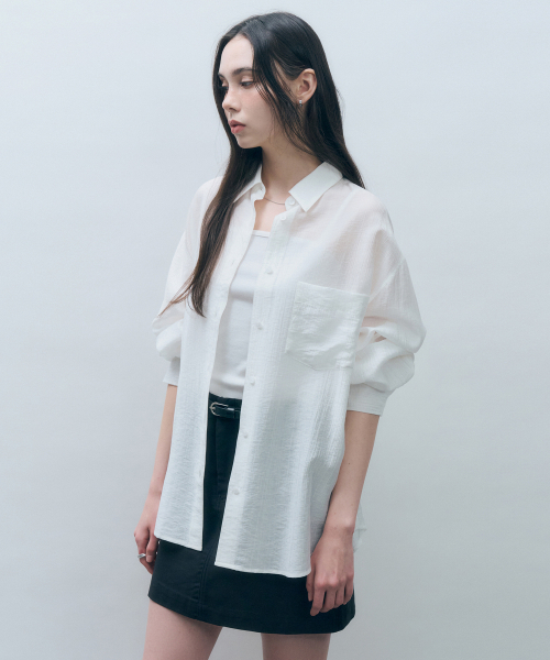MONGDOL（モンドル）の「テンセルシースルールーズフィットシャツホワイトMDSH019WHITE（シャツ/ブラウス・レディース・その他・F）」の6枚目の写真