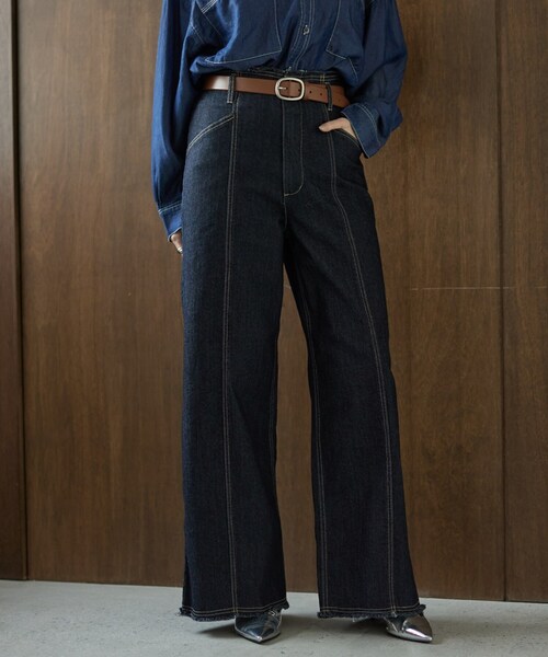 GALLEST（ギャレスト）の「ハイウエストカットオフデニム（デニムパンツ・レディース・サックスブルー/ネイビー・38）」の2枚目の写真