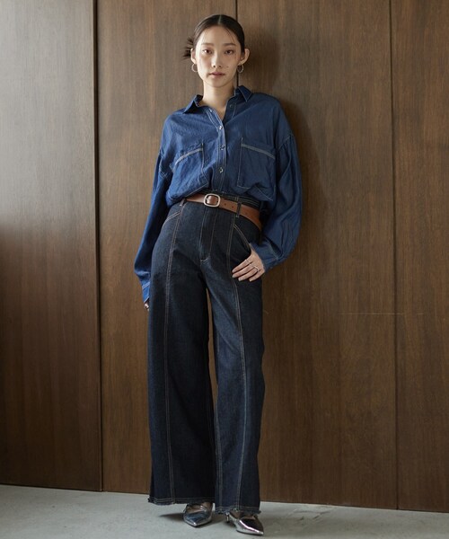 GALLEST（ギャレスト）の「ハイウエストカットオフデニム（デニムパンツ・レディース・サックスブルー/ネイビー・38）」の12枚目の写真