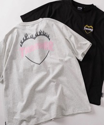 【70】【THRASHER/スラッシャー】ファイヤーエンブレム ハートロゴ クルーネックプリントTシャツ/バックプリント/ワンポイント刺繍【Sサイズ～Lサイズ】