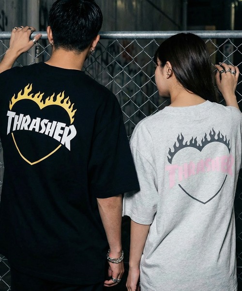 THRASHER(スラッシャー)の「【70】【THRASHER/スラッシャー】ファイヤーエンブレム ハートロゴ クルーネックプリントTシャツ/バックプリント/ワンポイント刺繍【Sサイズ~Lサイズ】(Tシャツ/カットソー・レディース・ブラック/ホワイト/アッシュグレー・S/M/L)」の3枚目の写真