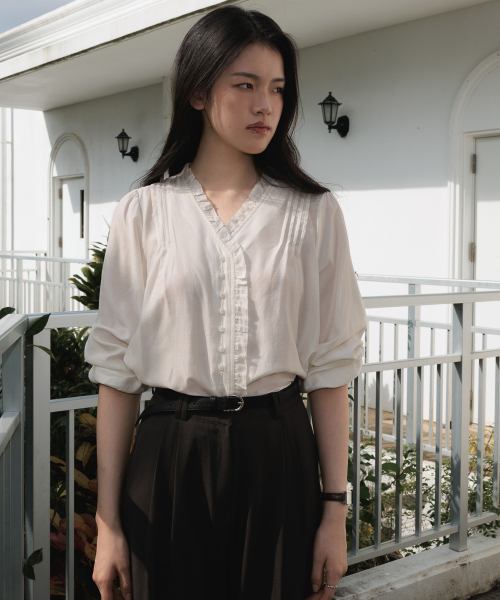 DEHEVE（デヘヴェ）の「Frill Pintuck Blouse [Ivory]（シャツ/ブラウス・レディース・アイボリー・FREE）」の7枚目の写真