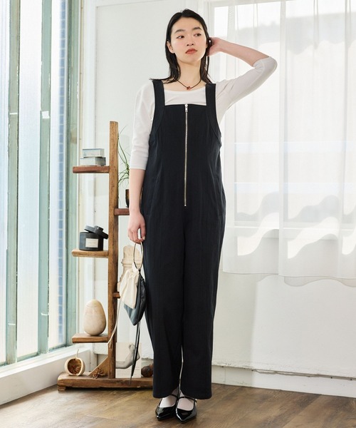 mysty woman(ミスティウーマン)の「フロントZIPオーバーオール 666534(サロペット/オーバーオール・レディース・オフホワイト/ブラック・FREE)」の5枚目の写真