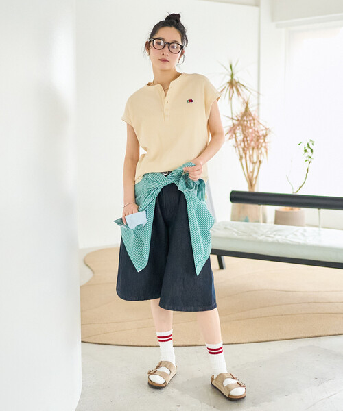 FREAK'S STORE(フリークスストア)の「FRUIT OF THE LOOM × FREAK'S STORE/フルーツオブザルーム 別注 ワッフル ヘンリーネック フレンチスリーブTシャツ(Tシャツ/カットソー・レディース・オフホワイト/その他/ブラック/ライトグレー・フリ-)」の5枚目の写真