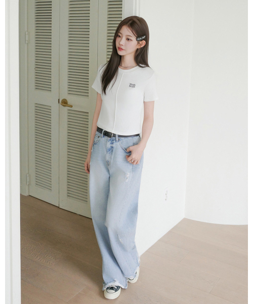 muahmuah（ムーアムーア）の「ポイントクロップピンタック半袖Tシャツ [2色]（Tシャツ/カットソー・レディース・ブラック/アイボリー・FREE）」の20枚目の写真
